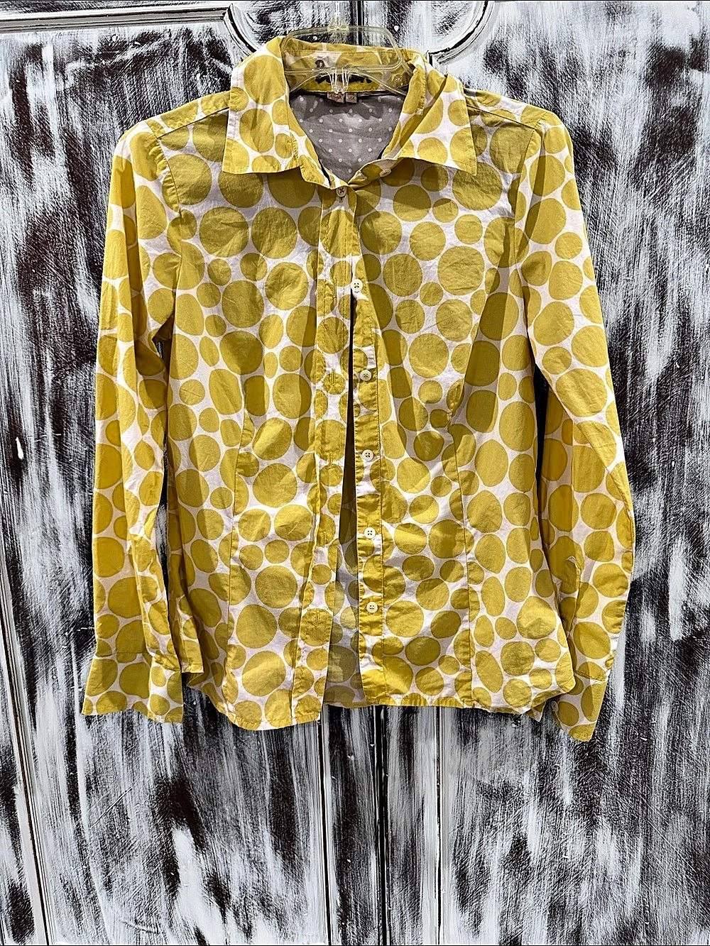 Boden Polka Dot Button Down in Yellow & White Size Large Like New